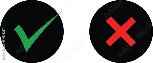 Green check mark and red cross in black circles