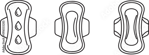 Three different types of sanitary pads for feminine hygiene