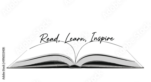 Open book with Read Learn Inspire text vector illustration