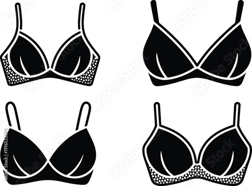 Women bra silhouette vector set, lingerie underwear collection with lace and basic styles isolated on white background illustration