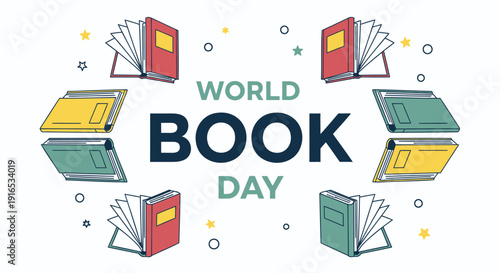 World Book Day icon collection. Includes book, reading, literacy, education, and World Book Day symbols. Created in colorful flat style with pastel palette.
