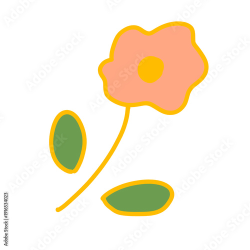 オレンジ色の小さなお花の一輪手描きイラスト