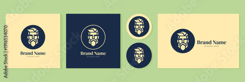 Bearded man head logo set vector illustration for barber shop and masculine fashion brand.