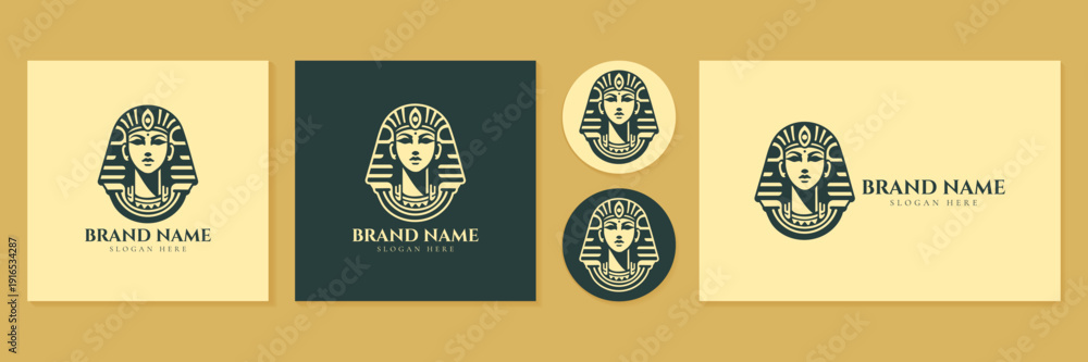 Fototapeta premium Ancient Egyptian pharaoh logo set vector illustration for luxury masculine brand identity.