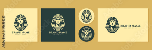 Ancient Egyptian pharaoh logo set vector illustration for luxury masculine brand identity.