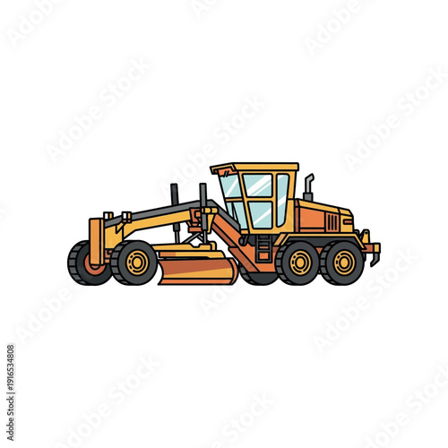 An illustration shows a yellow construction vehicle with large wheels on a white background.