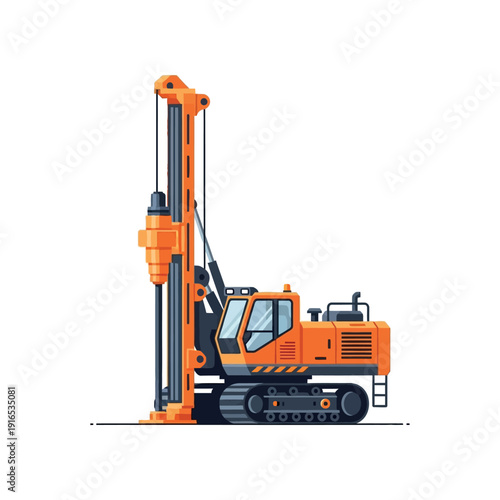 Drilling rig machinery operating on construction site, heavy industry equipment in action, industrial illustration