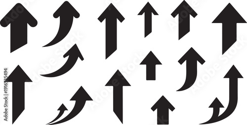 Collection of black arrows pointing upwards on white background