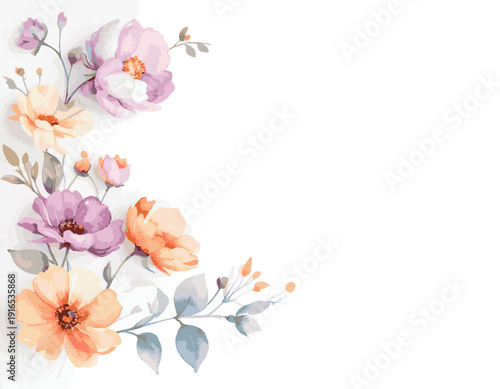 watercolor flowers arranged as a small bouquet placed only in the top corner