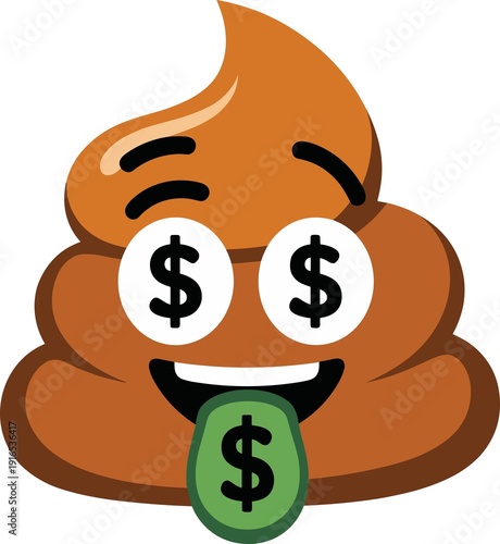 Funny poop emoji with dollar sign eyes and green money tongue for financial humor concept isolated on transparent background