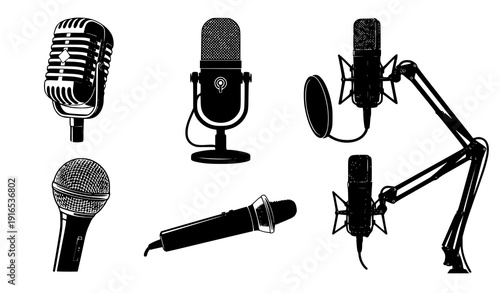 Microphone silhouette collection for audio and music branding