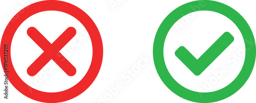 Red circle with an X and green circle with a check mark