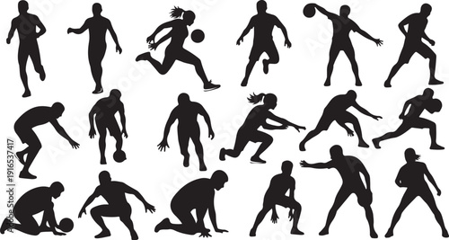Collection of black silhouettes of athletes in various sports poses