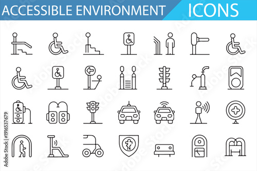 Accessible Environment Icons – Disability Access Outline Vector Set
