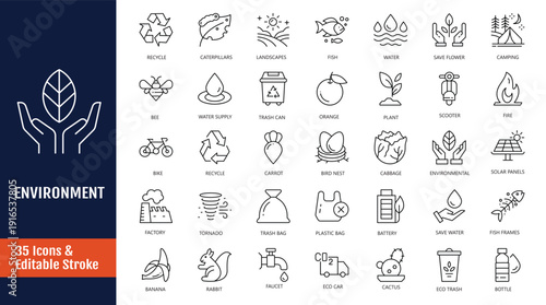 Environment icon set. Outline icon with Editable stroke. Vector illustration