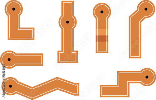 A set of modular mini golf elements, isolated background.