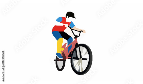 Minimal Flat BMX Racing Scene – Professional Cyclist Vector Graphic on White