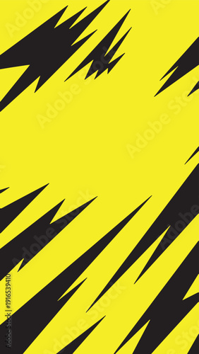 Dynamic Black Silhouettes on Bright Yellow Background, Abstract Motion, Modern Art, Vibrant Colors, Energetic Scene