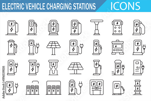 Electromobility Line Icons – Electric Vehicle Infrastructure Pack