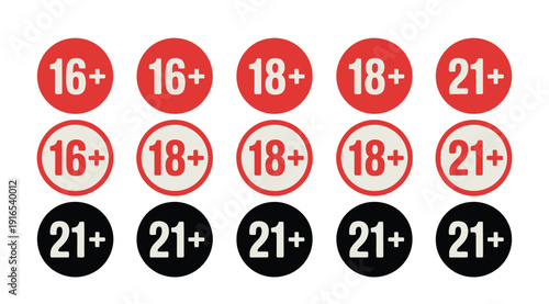 Age Rating Symbols in Red, White, and Black