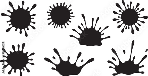 Black paint splatters on white background abstract design elements