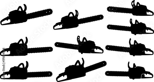 Set of Chain Saw silhouette vector illustration isolated On Transparent Background
