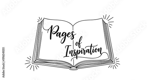 Open book with Pages of Inspiration text, inspirational quote, isolated on transparent background