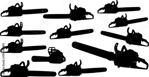 Set of Chain Saw silhouette vector illustration isolated On Transparent Background
