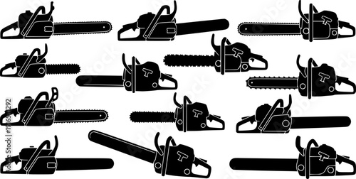 Set of Chain Saw silhouette vector illustration isolated On Transparent Background
