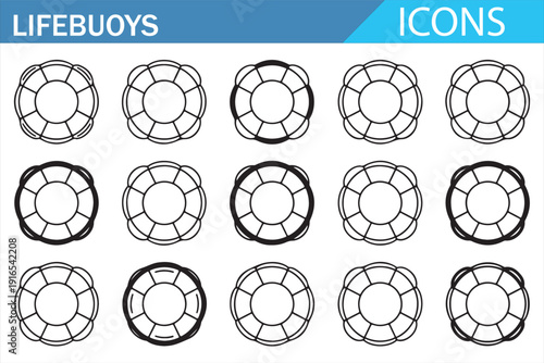 Sea Rescue Lifebuoy Icons – Coastal Safety Equipment Illustration
