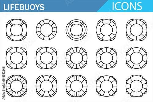 Maritime Lifebuoy Ring Icon Pack – Ocean Rescue Safety Illustration