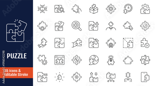 Puzzle icon set. Outline icon with Editable stroke. Vector illustration