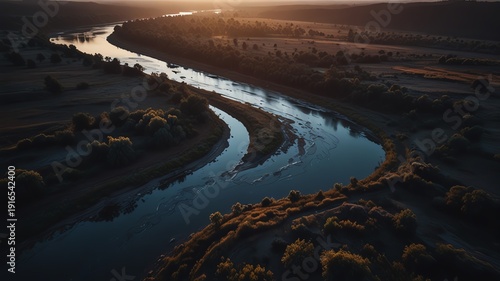 Wallpaper Mural aerial view of the river at sunset Torontodigital.ca