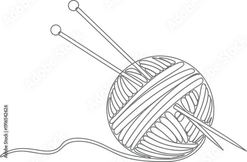 Knitting ball of yarn with knitting needles
