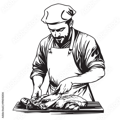vector illustration of a butcher with a knife