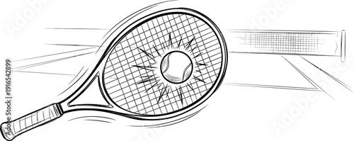 Tennis Racket Hitting Ball with Motion Lines