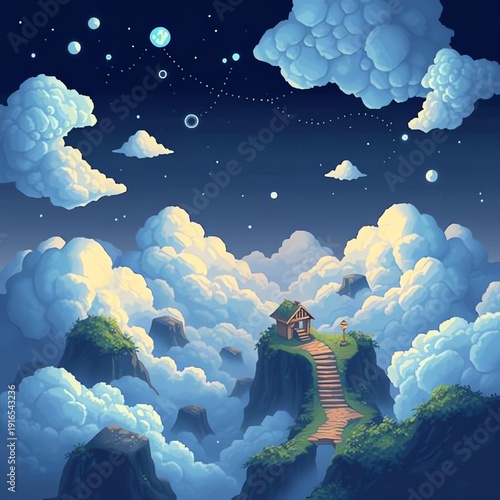 Wallpaper Mural fantasy landscape with clouds and sun Torontodigital.ca