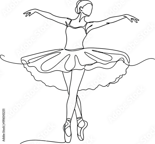 Ballerina in Motion, One-Line Drawing of Female Dancer