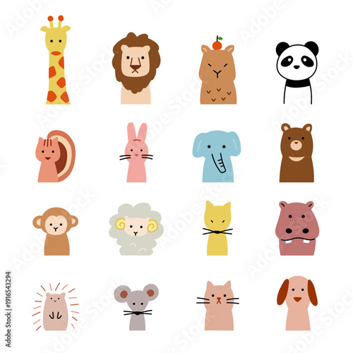 手描き動物のフラットなかわいいアイコン