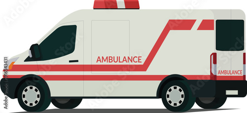 Medical emergency vehicle angled rear side view