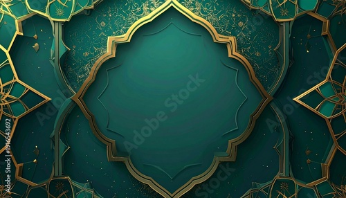 Luxurious Islamic pattern with golden accents and intricate designs on a green background