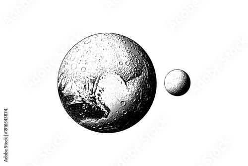 Hand-drawn planetary moons illustration with detailed craters