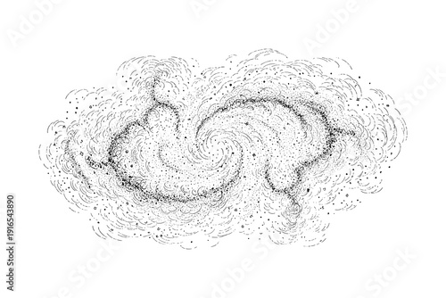Abstract swirling galaxy in hand-drawn ink style