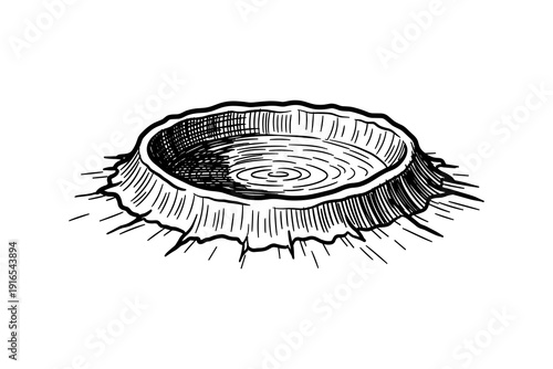 Rustic tree log cross section with detailed monochrome lines