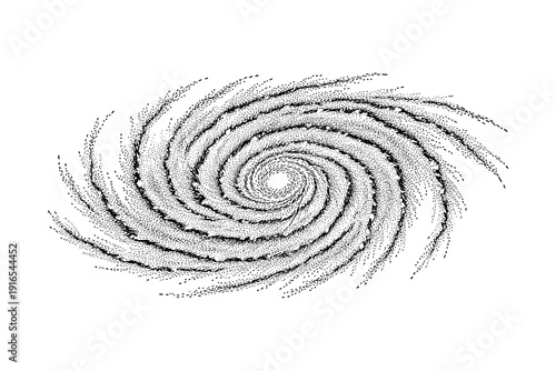 Abstract spiral galaxy with dotted pattern on white background