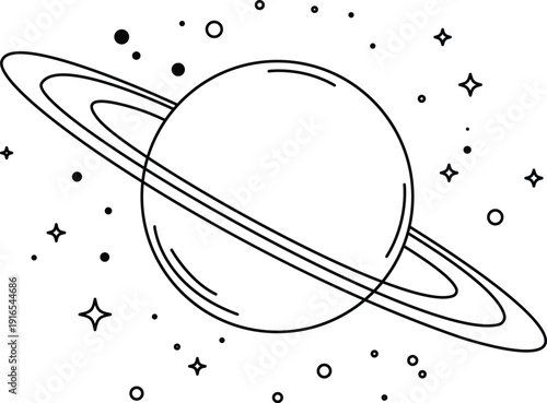 Saturn planet with rings and stars, Cartoon saturn with cosmic stars space design vector Illustration.
