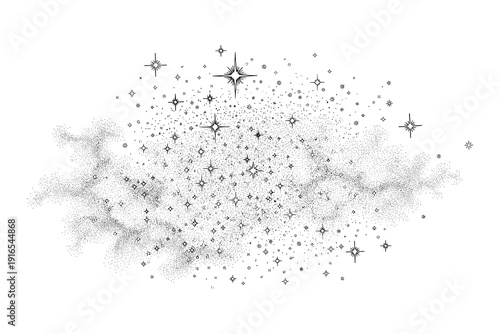Intricate cosmic starfield with galaxies and nebulae in a dotted style