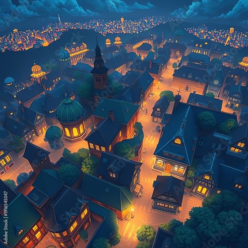 Wallpaper Mural Night city scape houses lights glow Torontodigital.ca