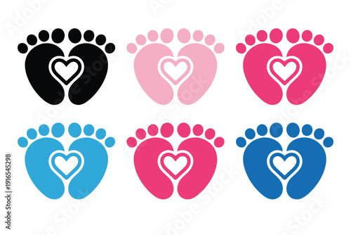 Colorful Baby Footprint Heart Icons