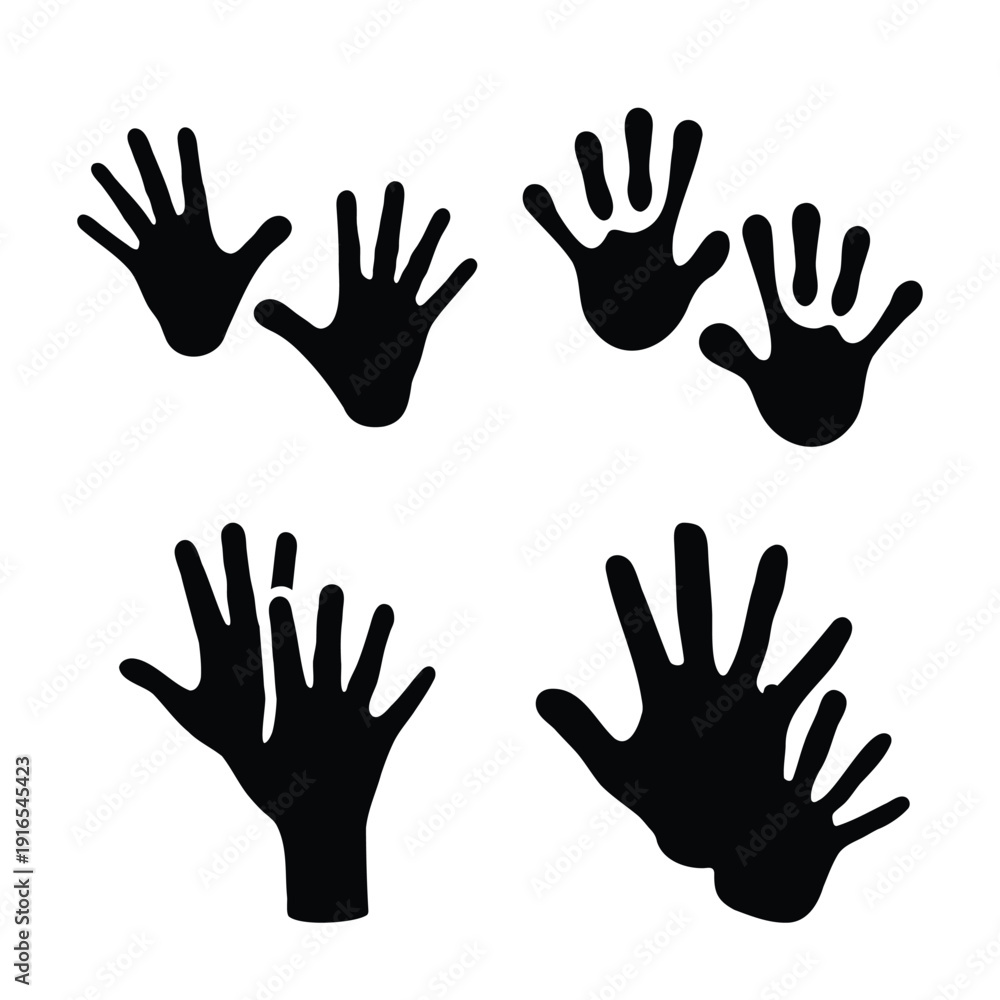 Obraz premium Diverse collection of black hand silhouettes representing unity, family, and connection